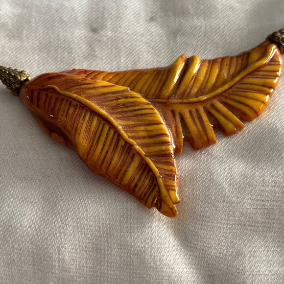 Boho Leaf Statement Necklace Green Beads Crystal Accents Nature Pendant - Picture 2 of 8